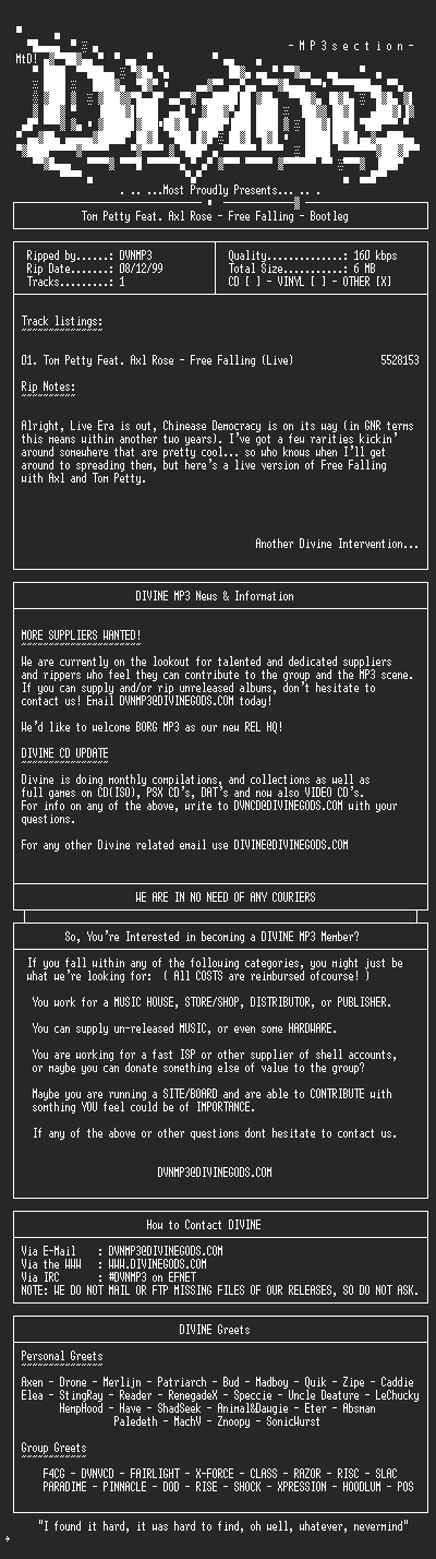 NFO file for Tom_Petty_Feat_Ax_Rose_-_Free_Falling_(Bootleg)-DVNMP3