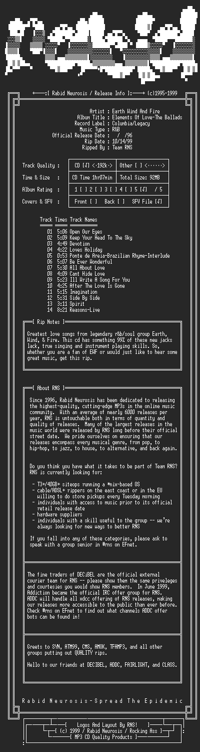 NFO file for Earth_Wind_and_Fire-Elements_of_Love-The_Ballads-1996-RNS