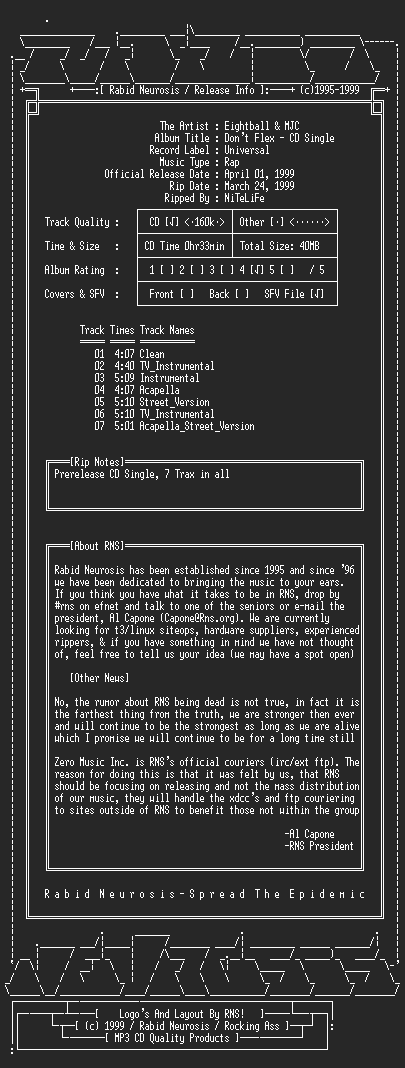 NFO file for Eightball__MJC-Dont_Flex_-_CD_Single-1999-RNS