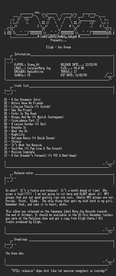 NFO file for Eligh_-_Gas_Dream-1999-CMS