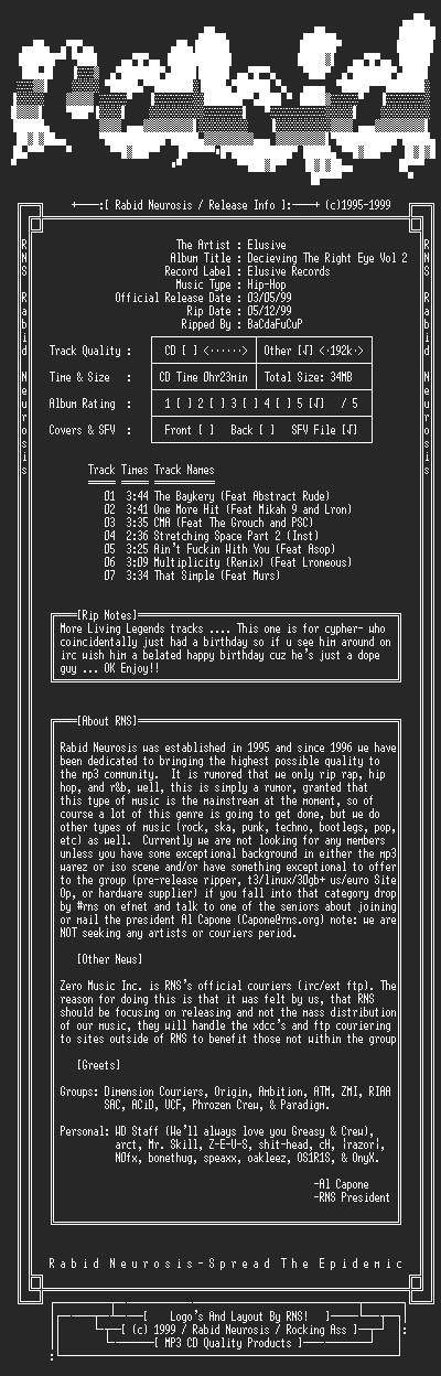 NFO file for Elusive-Decieving_The_Right_Eye_Vol_2-1999-RNS