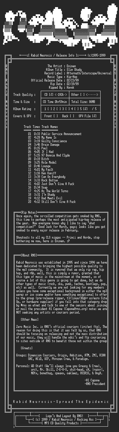 NFO file for Eminem-Slim_Shady-1999-RNS