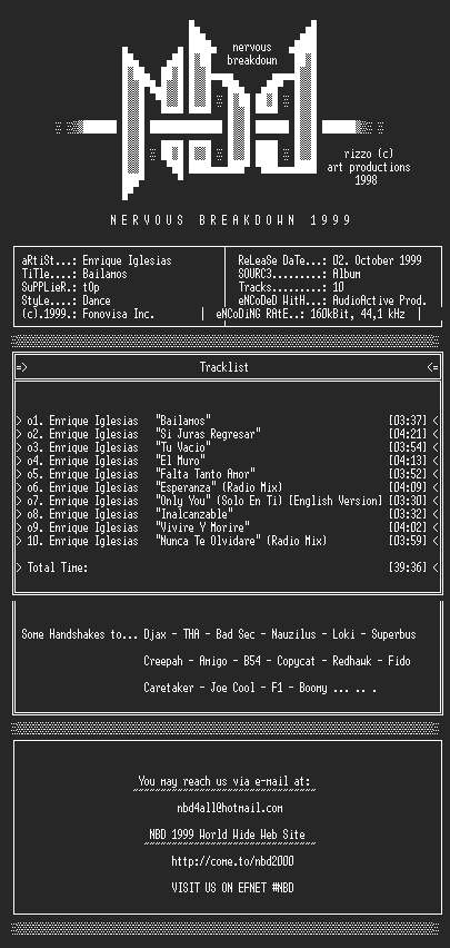 NFO file for Enrique_iglesias_-_Bailamos__Album-1999-NBD