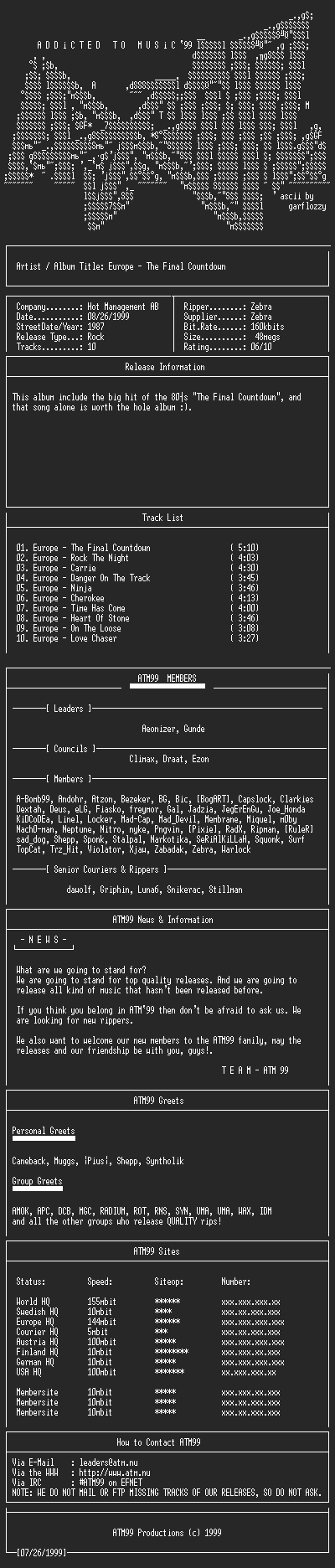 NFO file for Europe_-_The_Final_Countdown_-_(1987)-ATM99