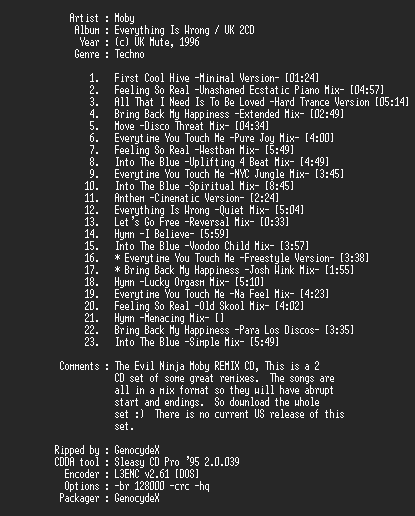NFO file for Moby-Everything_Is_Wrong_Evil_Ninja_Remix-DAC