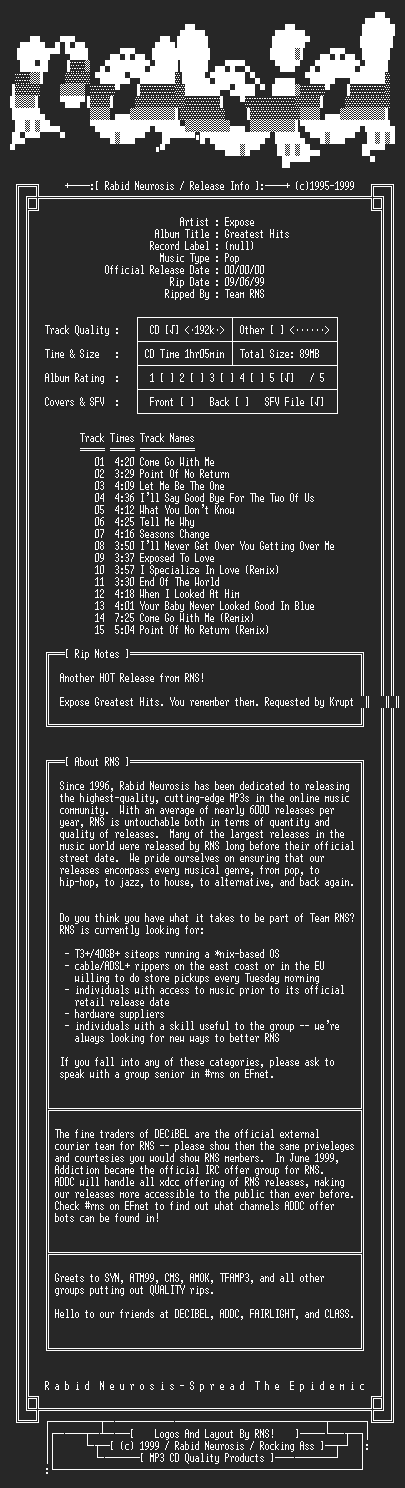 NFO file for Expose-Greatest_Hits-1992-RNS