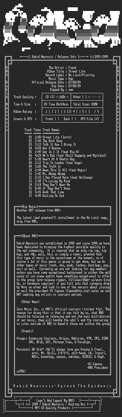 NFO file for Fiend-Street_Life-1999-RNS