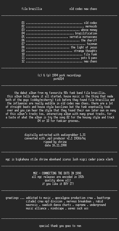 NFO file for Fila_Brazillia_-_Old_Codes_New_Chaos-MGC