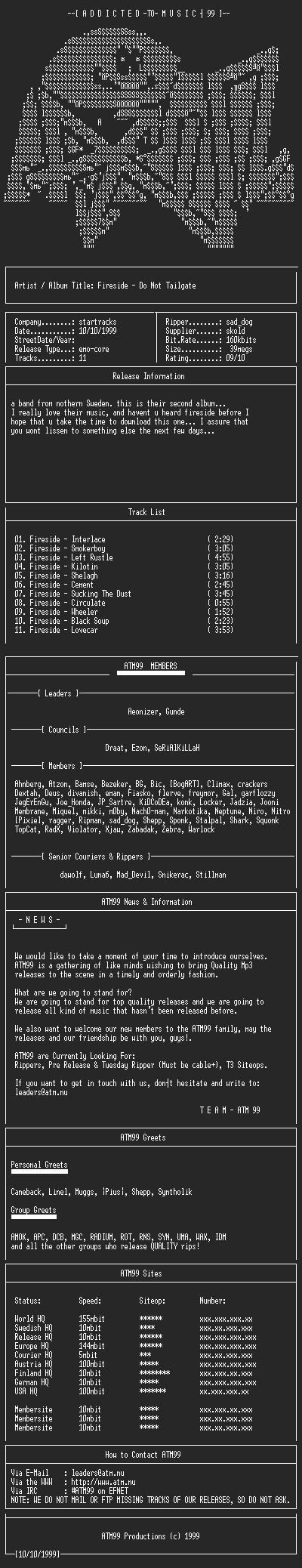 NFO file for Fireside_-_Do_Not_Tailgate_(1995)-ATM99