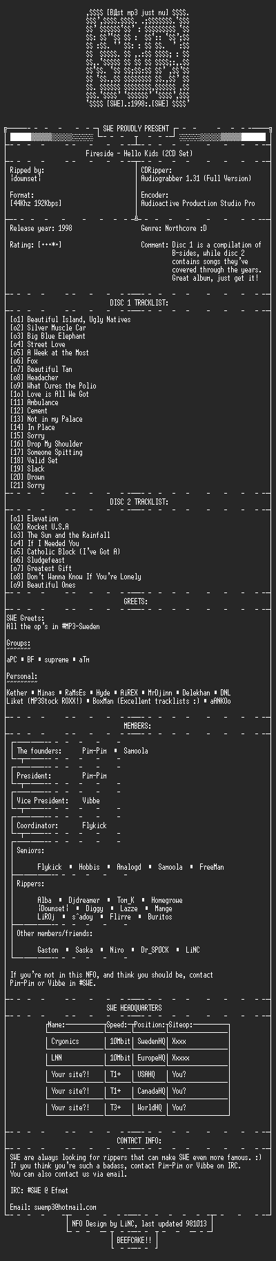 NFO file for Fireside_-_Hello_Kids-SWE