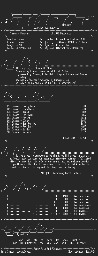 NFO file for Cranes-Forever_(1997)-AMOK