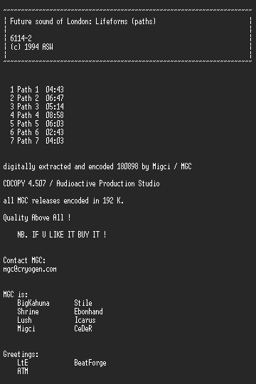 NFO file for FSOL_-_Lifeforms_(Paths)-MGC