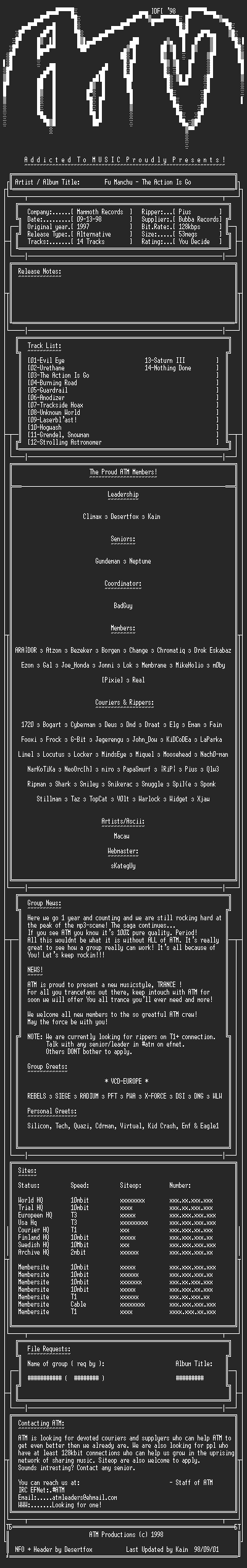 NFO file for Fu_Manchu_-_The_Action_Is_Go_(1997)-ATM
