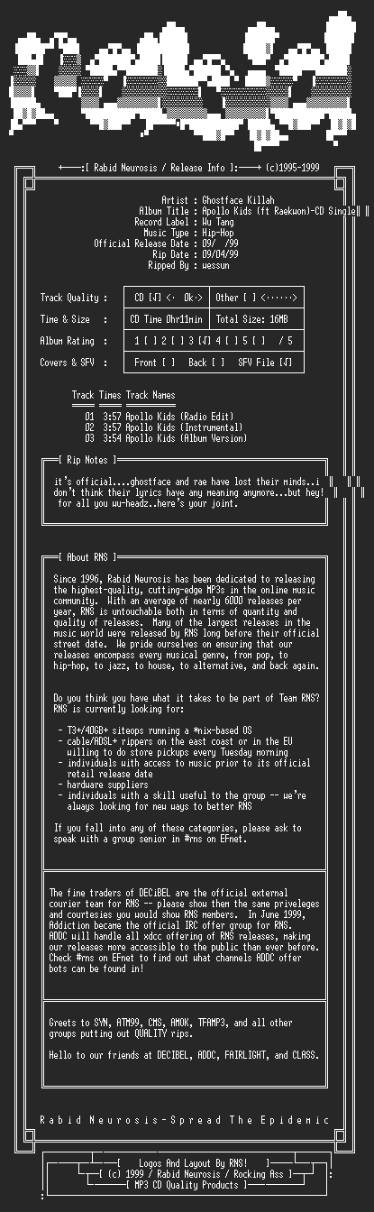 NFO file for Ghostface_Killah-Apollo_Kids_(ft_Raekwon)-Cd_Single-1999-RNS
