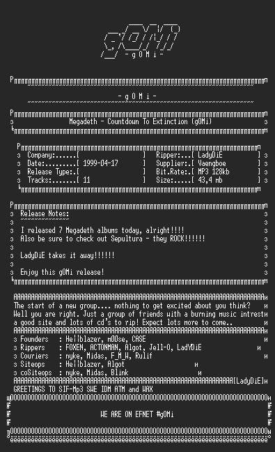 NFO file for Megadeth_-_Countdown_To_Extinction_(gOMi)