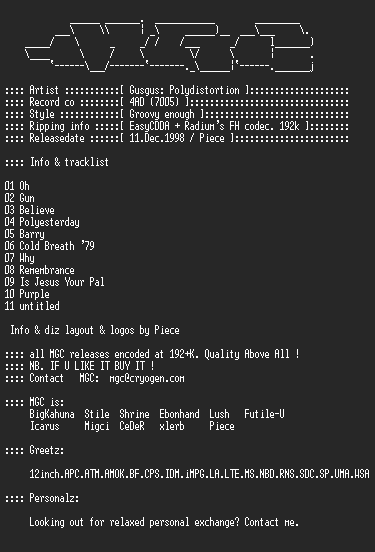 NFO file for Gusgus_-_Polydistortion_(1997)-MGC
