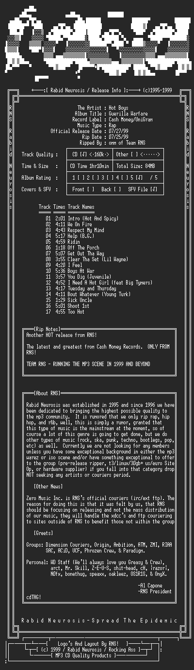 NFO file for Hot_Boys-Guerilla_Warfare-1999-RNS