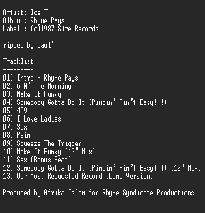 NFO file for Ice_T-Rhyme_Pays-RNS