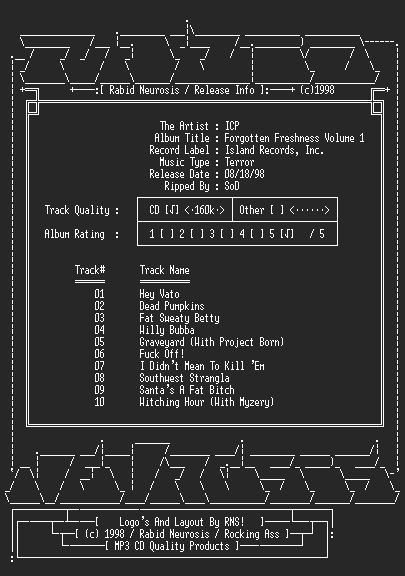 NFO file for Insane_Clown_Posse-Forgotten_Freshness_Vol1and2-1998-RNS