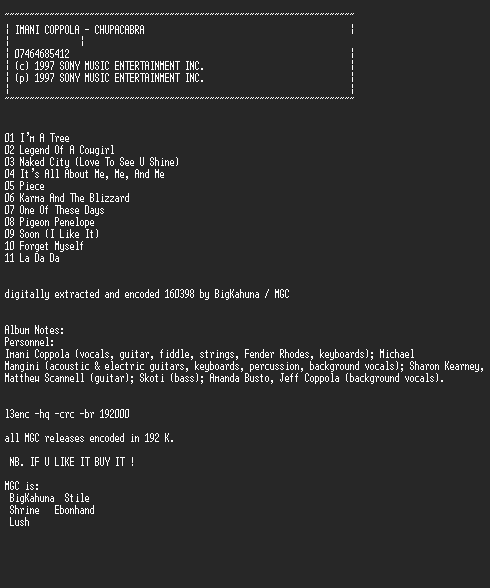 NFO file for Imani_Coppola_-_Chupacabra-MGC