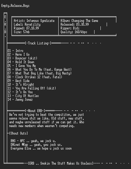 NFO file for Infamous_Syndicate-Changing_The_Game-1999-ERB