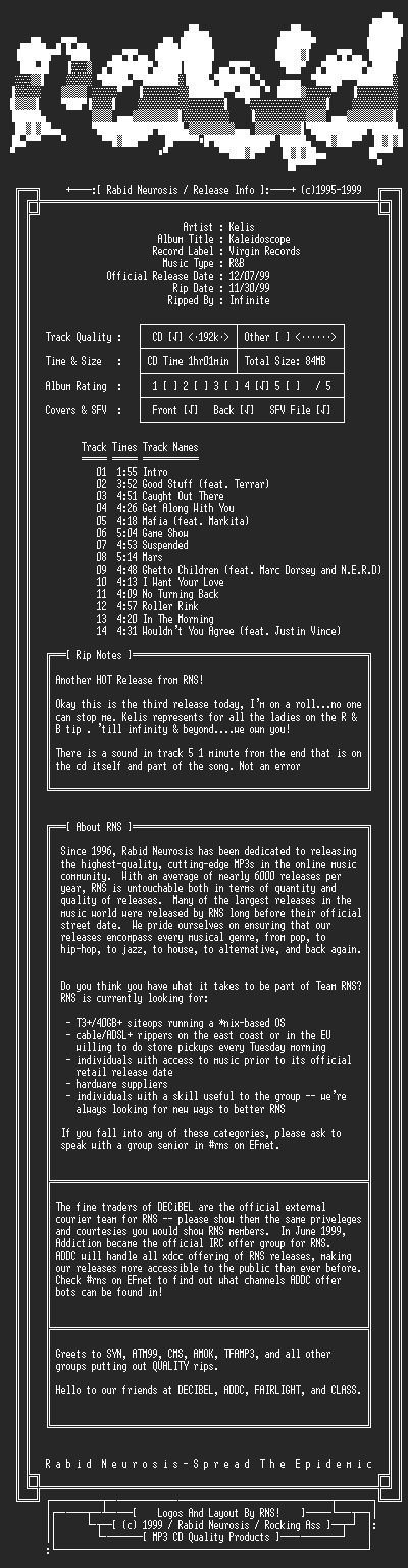 NFO file for Kelis-Kaleidoscope-1999-RNS