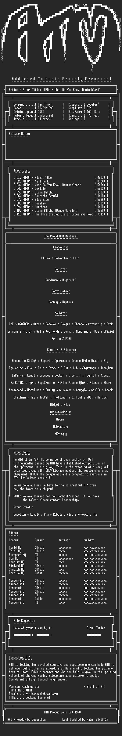 NFO file for KMFDM_-_What_Do_You_Know,_Deutschland_1986_-_-_ATM