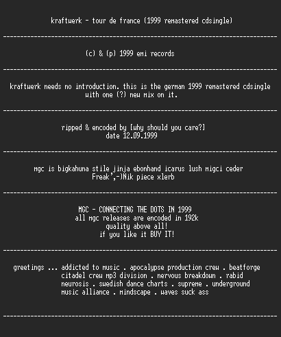 NFO file for Kraftwerk_-_Tour_De_France_(1999_remastered)-MGC