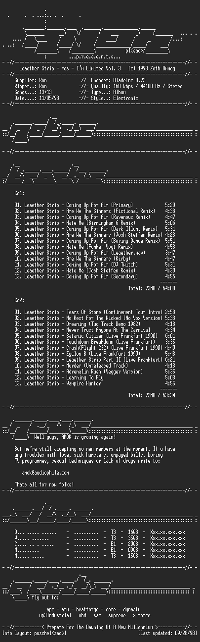NFO file for Leaether_Strip-Yes-I_m_Limited_(Vol_3)-AMOK