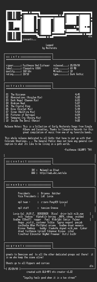 NFO file for Nosferatu-Legend-WLWMP3