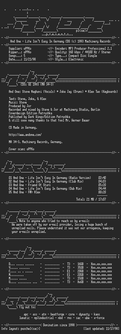 NFO file for And_One-Life_Isnt_Easy_In_Germany_CDS-AMOK