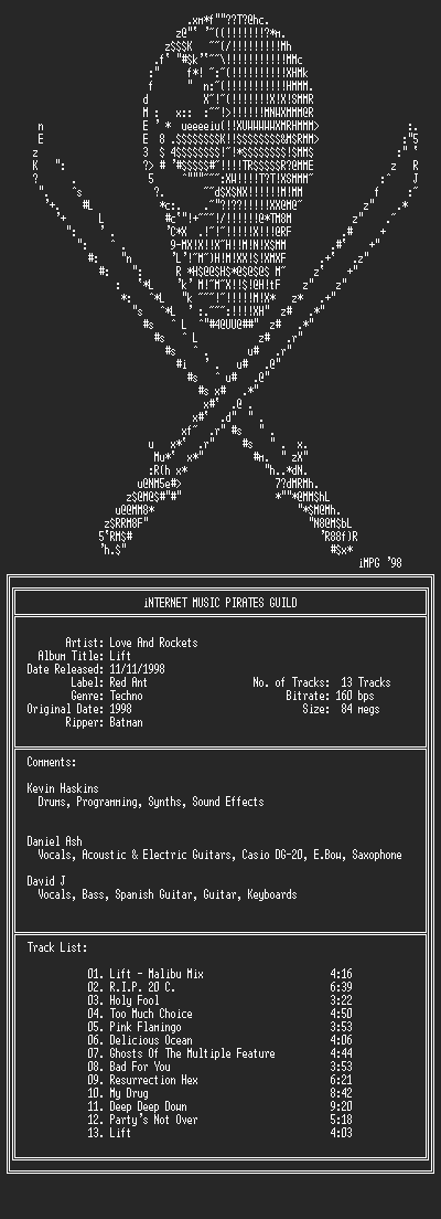 NFO file for Love_And_Rockets--Lift-(1998)-iMPG