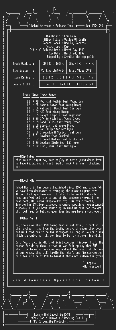 NFO file for Low_Down-Valley_Of_Death-1999-RNS