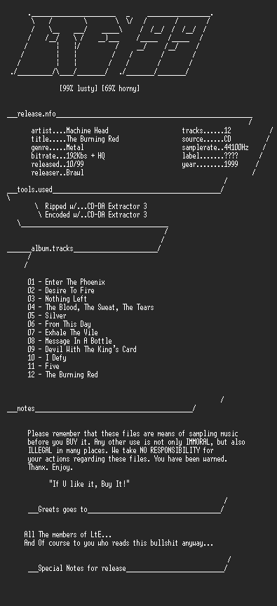 NFO file for Machine_Head_-_The_Burning_Red_(1999)-LtE