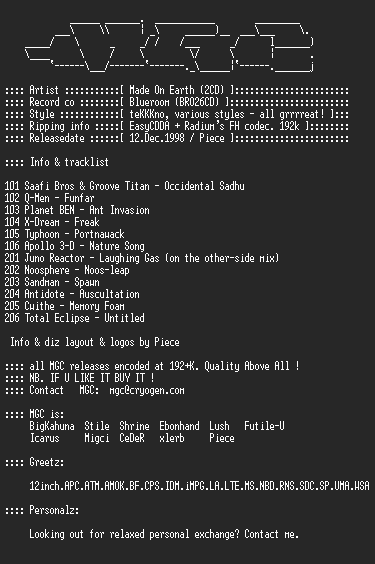 NFO file for Made_On_Earth-MGC
