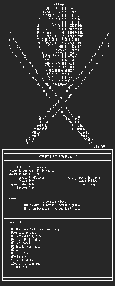 NFO file for Marc_Johnson--Right_Brain_Patrol-(1992)-iMPG