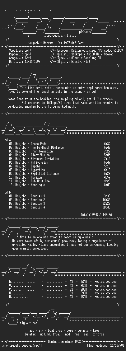 NFO file for Haujobb-Matrix_(Including_Sampling_CD)-AMOK
