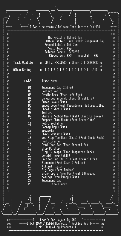 NFO file for Method_Man-Tical_2_Judgement_Day-1998-RNS