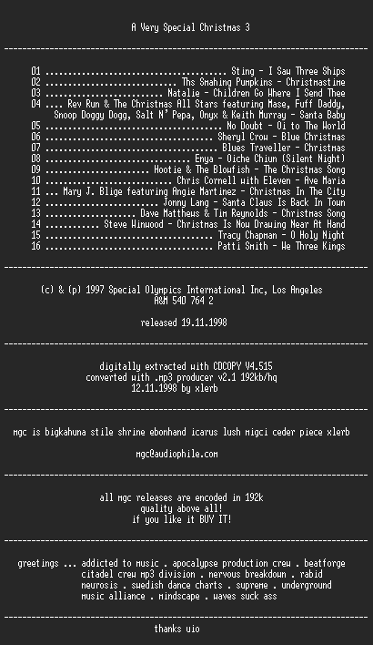 NFO file for A_Very_Special_Christmas_3-MGC