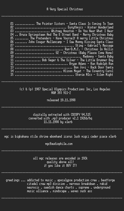 NFO file for A_Very_Special_Christmas-MGC