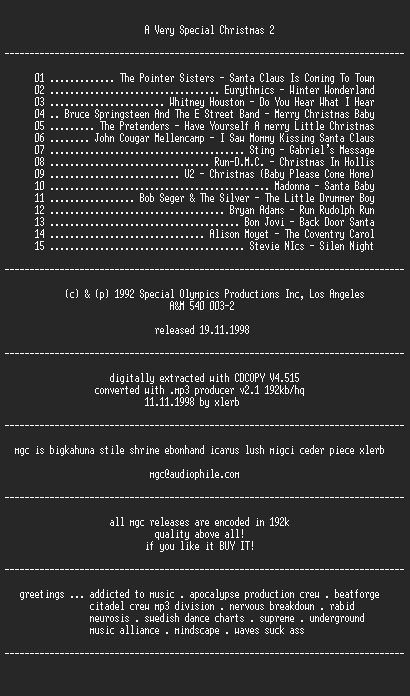NFO file for A_Very_Special_Christmas_2-MGC
