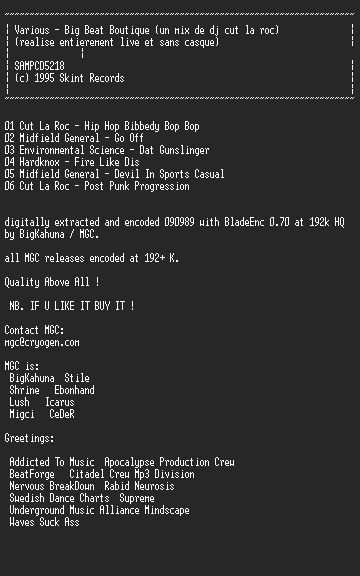 NFO file for Big_Beat_Boutique_(un_mix_de_dj_cut_la_roc)-MGC
