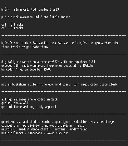 NFO file for Bjork_-_Alarm_Call_(CDS)-MGC