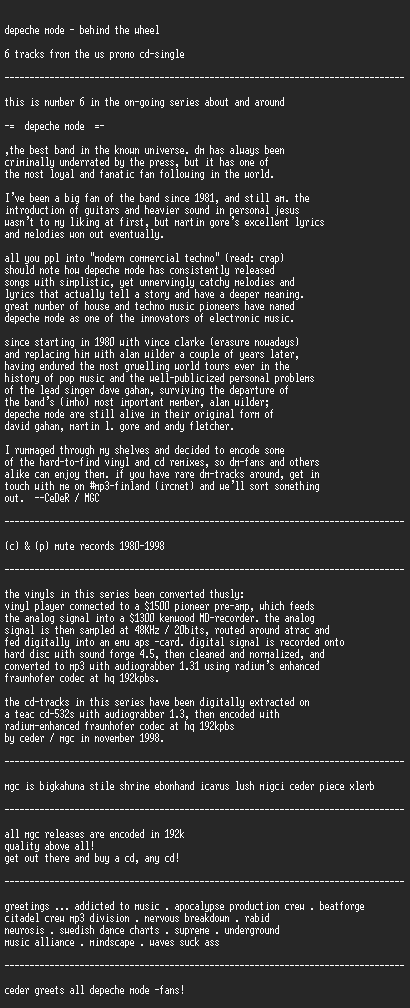 NFO file for Depeche_Mode_-_Behind_The_Wheel_CDS-MGC