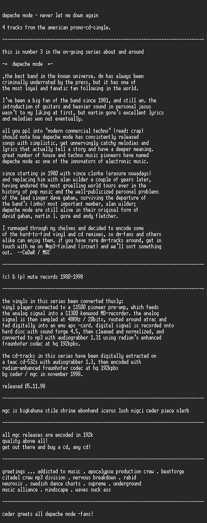 NFO file for Depeche_Mode_-_Never_Let_Me_Down_Again_promo_cd-MGC