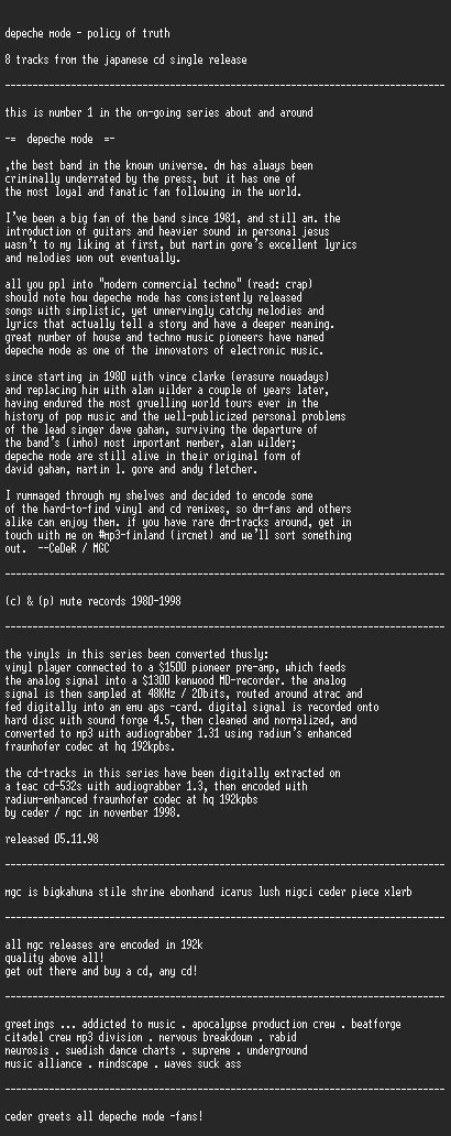 NFO file for Depeche_Mode_-_Policy_of_Truth_cds-MGC