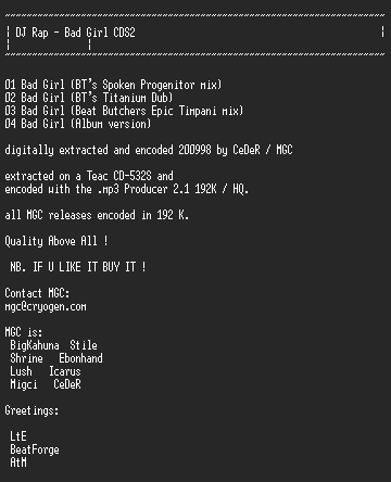 NFO file for DJ_Rap_-_Bad_Girl_CDS-MGC