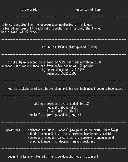 NFO file for Grooverider_-_Mysteries_of_Funk-MGC