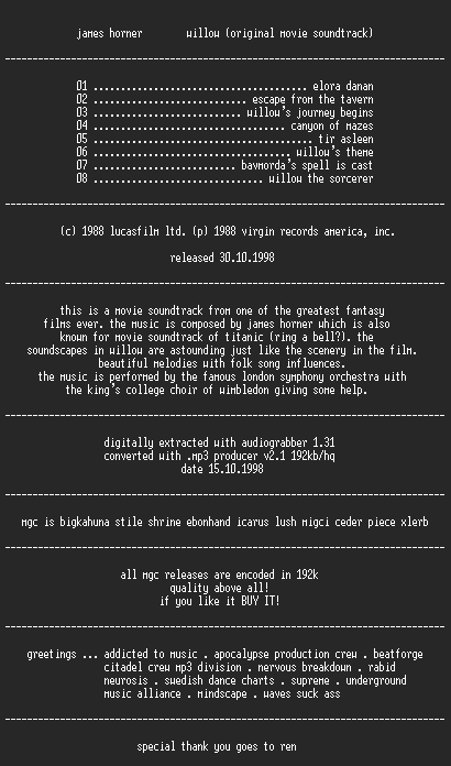 NFO file for James_Horner_-_Willow_(OST)-MGC