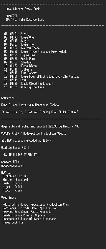 NFO file for Luke_Slater_-_Freek_Funk-MGC